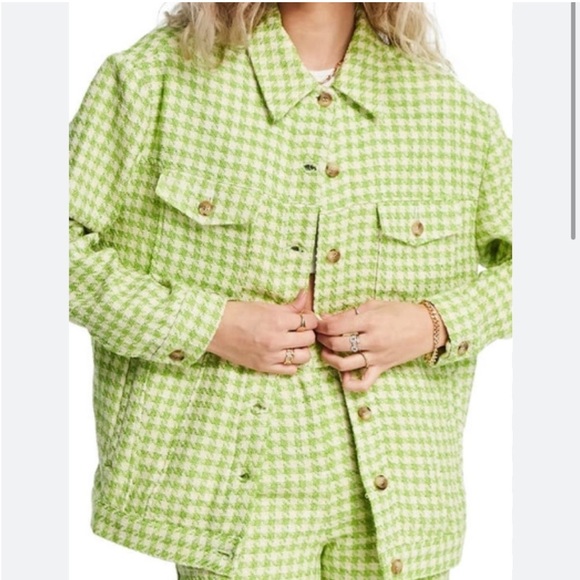 Topshop Gingham Bouclé Shacket + Matching Pants, in Green - Picture 2 of 6